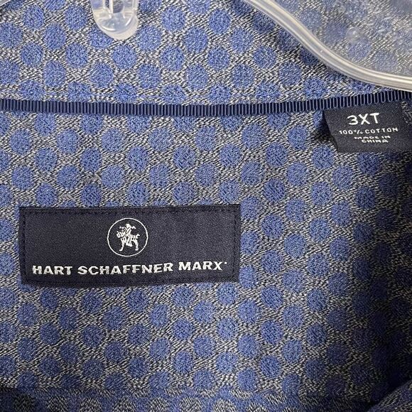 Hart Schaffner Marx Shirt Men's 3X Tall 3XT Blue Gray Geometric Dots NWT $115 - Picture 5 of 9
